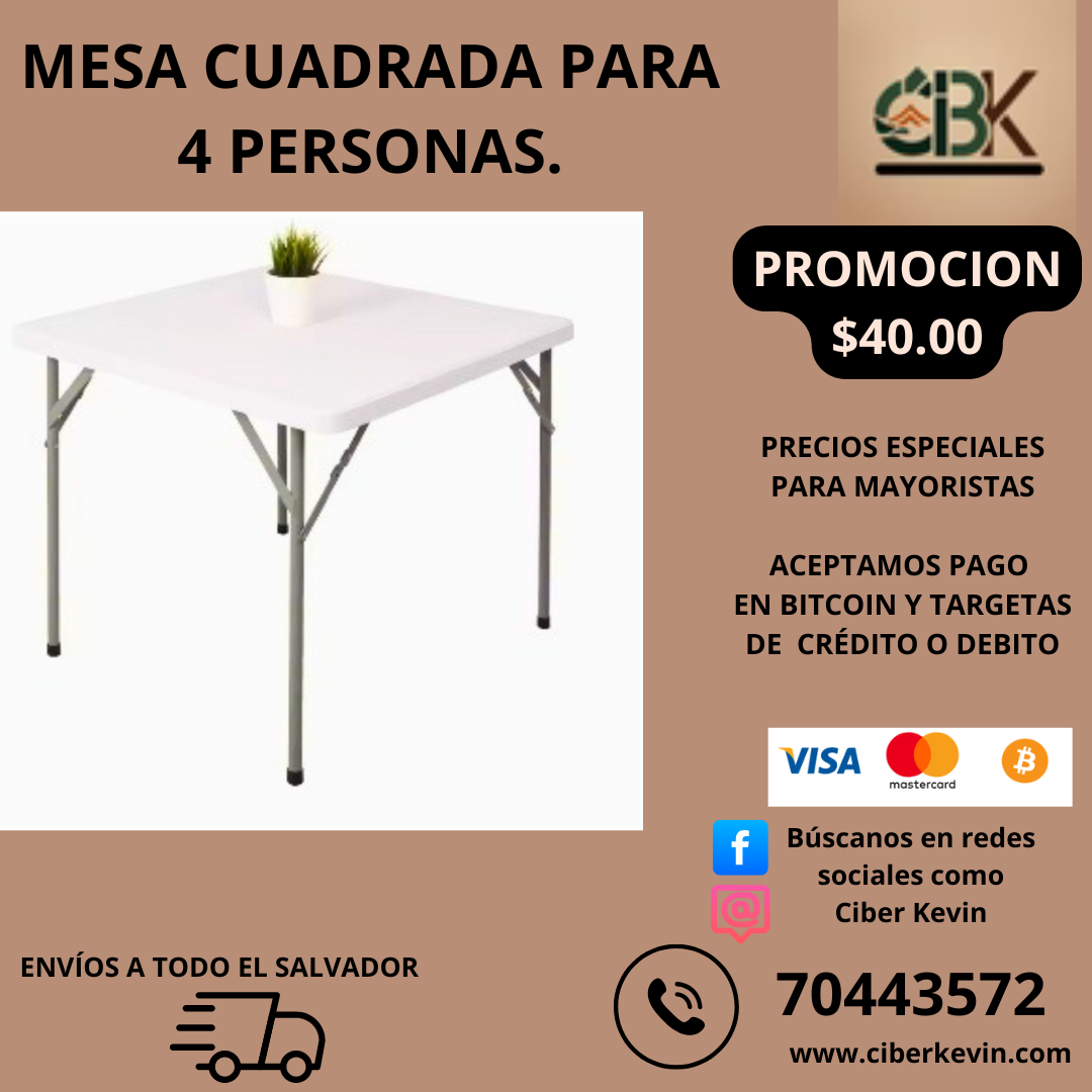 Mesa cuadrada plegable para 4 personas
